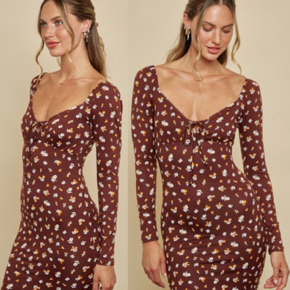 ❤️1 HOUR SALE❤️
 BROWN FLORAL DRESS - Picture 2 of 4